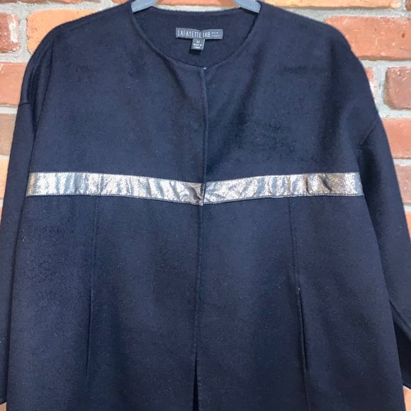Lafayette 148 Navy Cashmere Wool Blend Silver Striped Jacket Size 10 - Picture 3 of 6